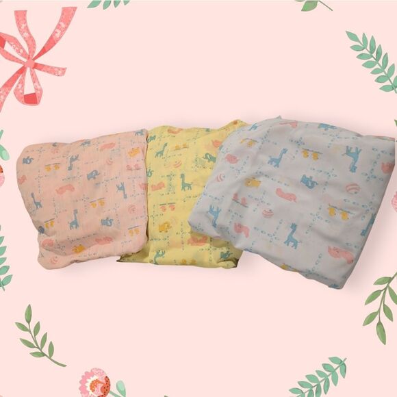 Vintage MCM Lot Of 3 Bolts Of Baby Sheer Nursery Baby Animal Print Material Rare - Picture 1 of 12